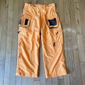 VINTAGE Y2K RED DENIM YELLOW ZIP OFF CARGO PANTS SHORTS SIZE XL 14/16 TRENDY